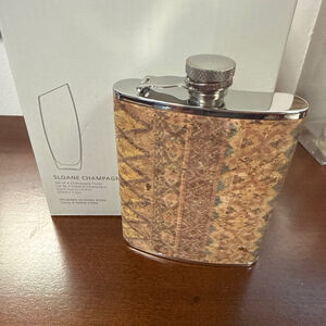 Flask and Flutes- Brown and Silver Flask and set of Champagne Flutes